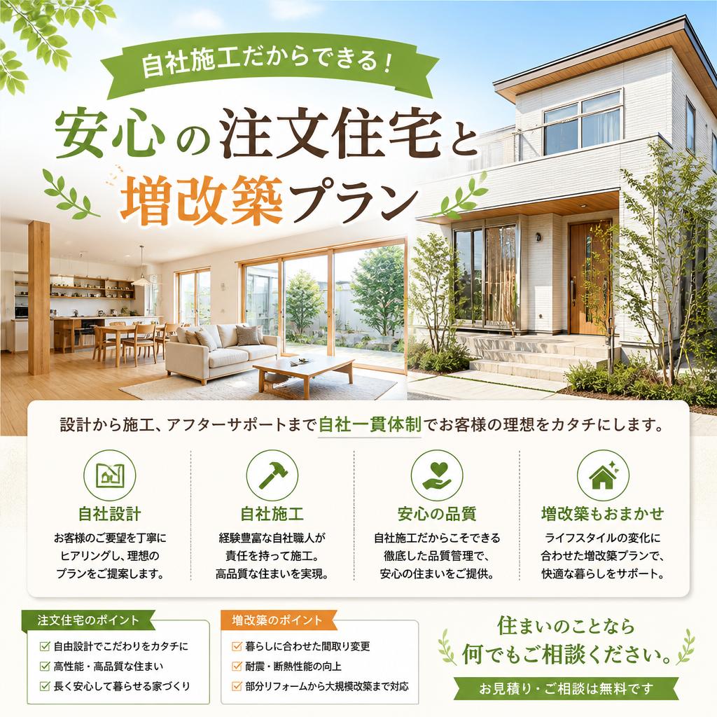 自社施工だからできる！安心の注文住宅と増改築プラン